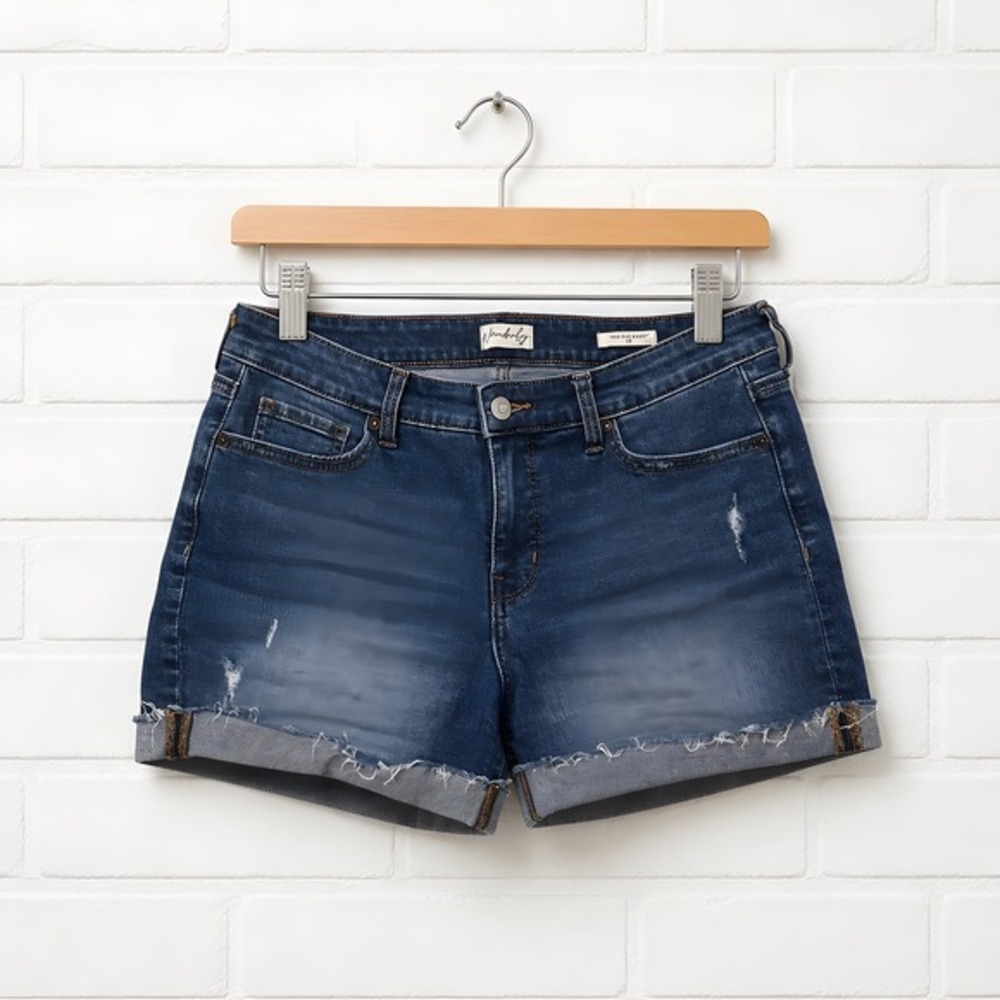 Wonderly Denim Shorts Womens 6R Blue Excellent Mid-Rise Distressed Raw Hem